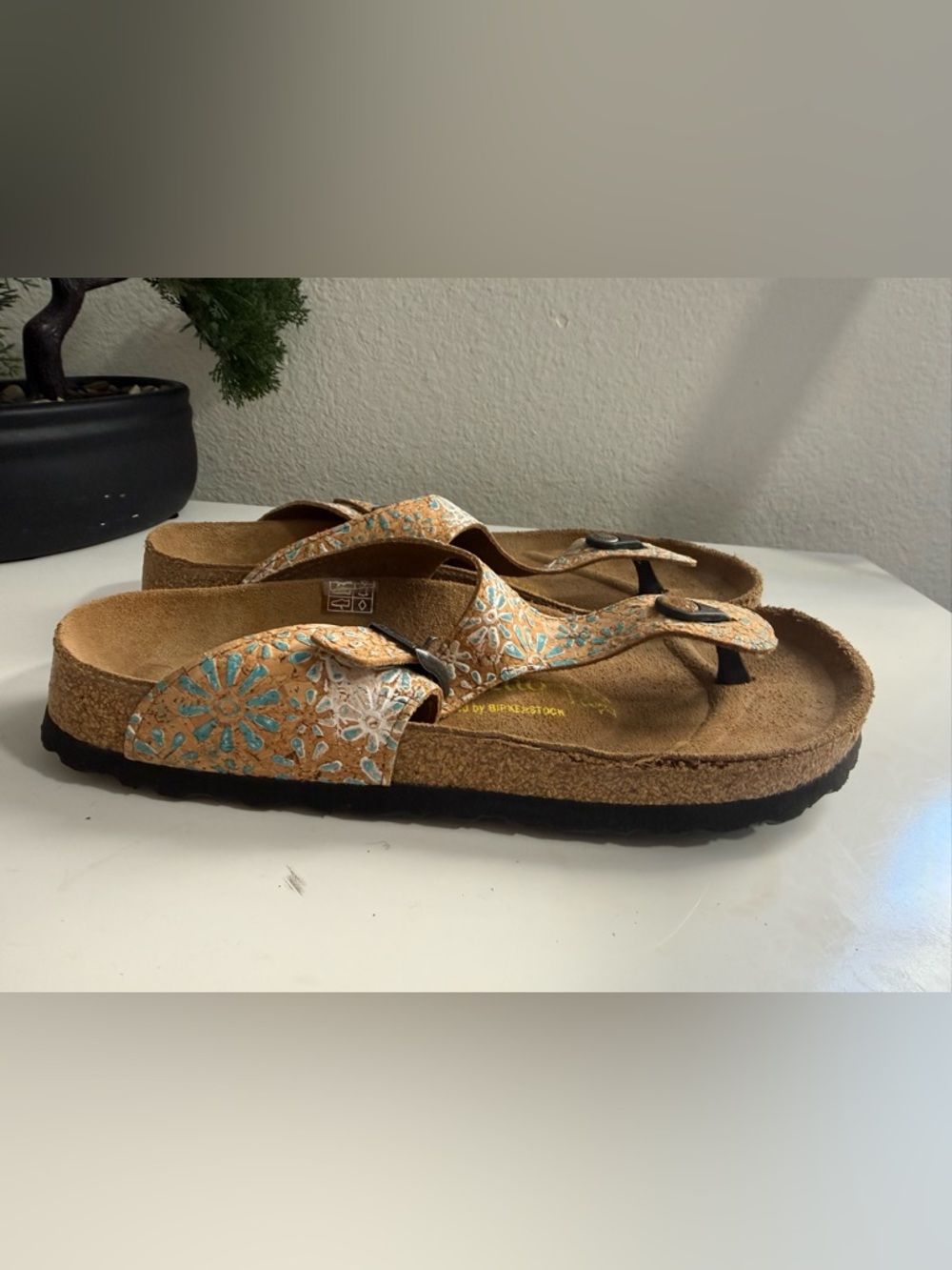 Birkenstock Turquoise Floral T-Strap Sandals - Picture 7 of 8